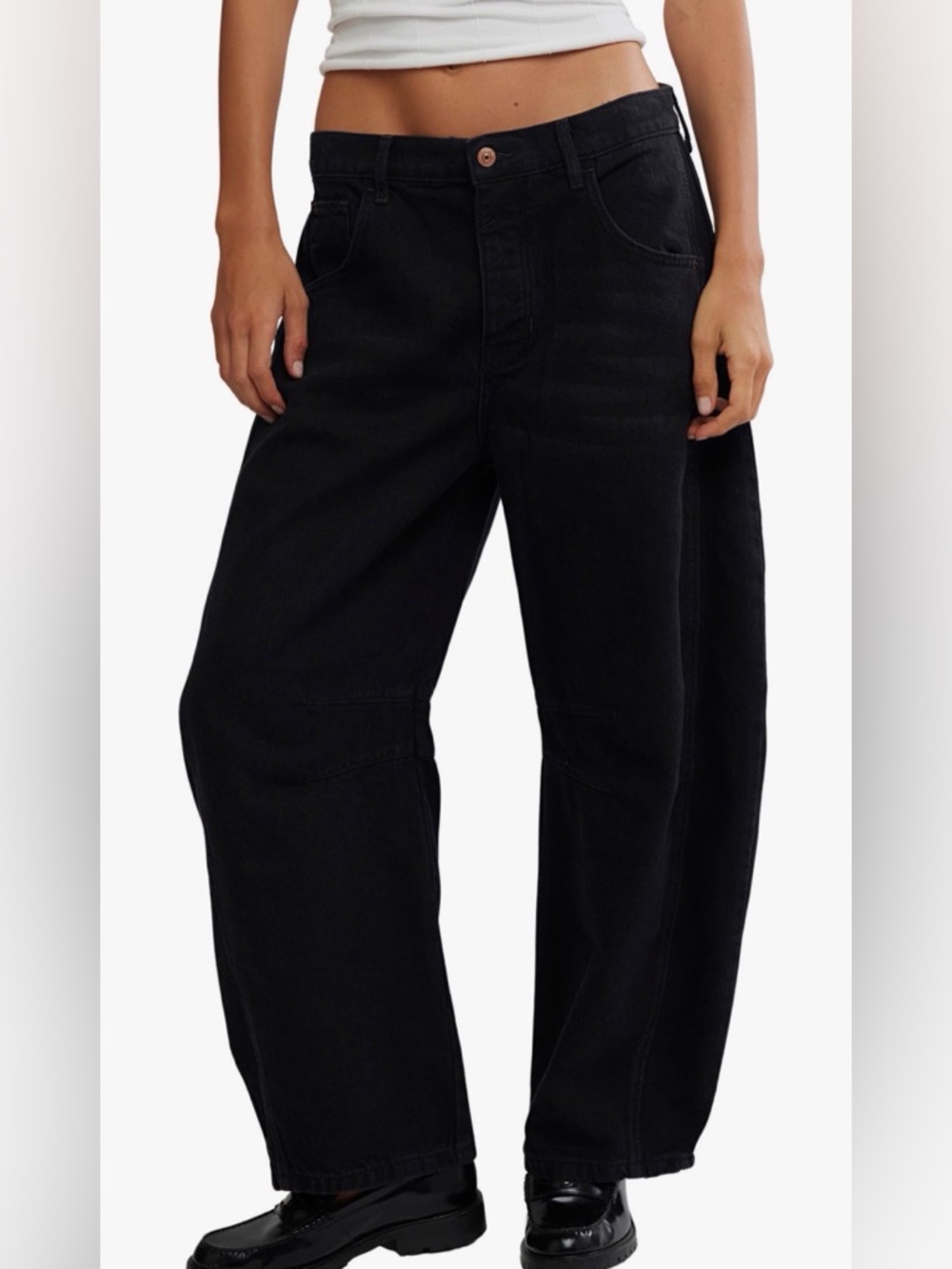 Free People Good Luck Mid Rise Barrel Jean in Soundwave